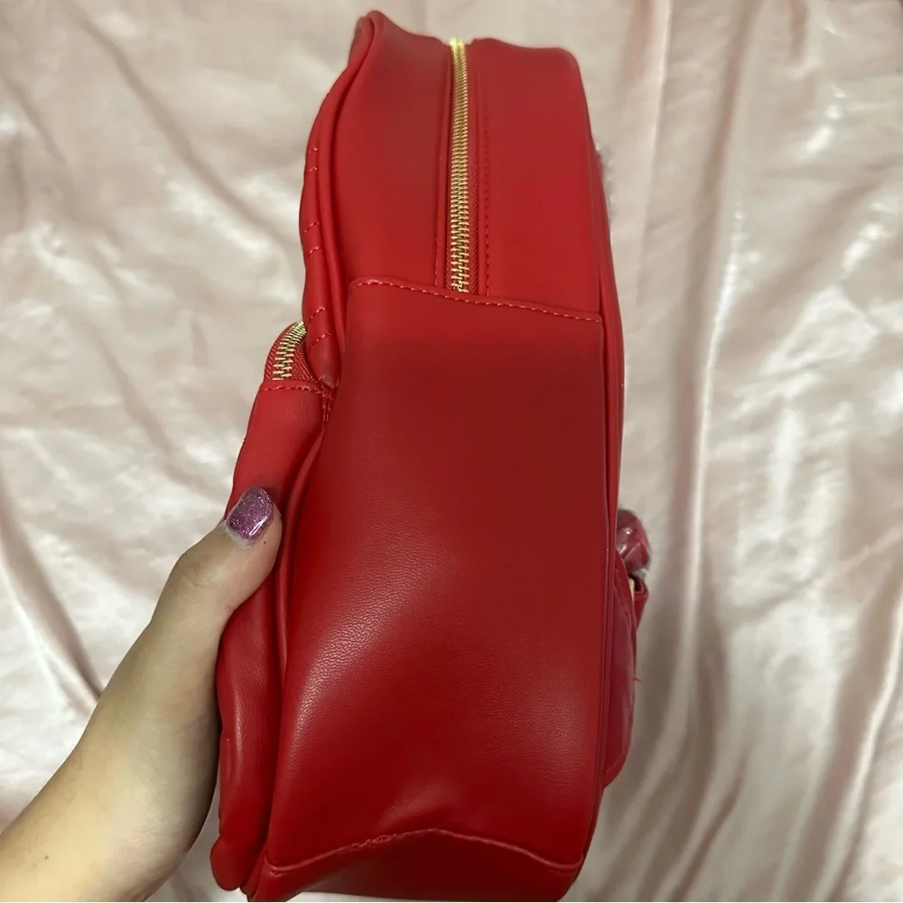 Badgley Mischka Bright Red Vegan Leather Gold Studded Backpack NWT